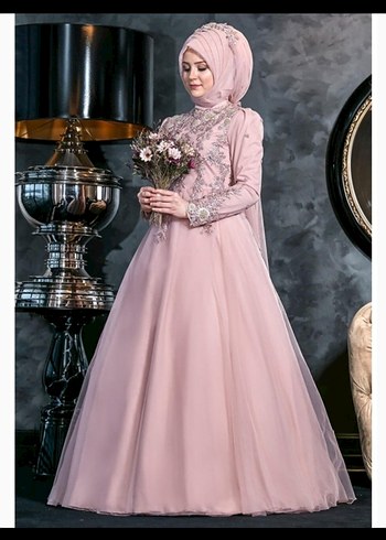 Pudra Annahar İşlemeli Boncuk Detaylı Uzun Abiye Elbise - Görsel 7