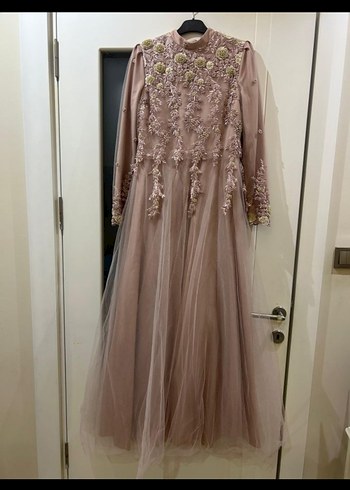 Pudra Annahar İşlemeli Boncuk Detaylı Uzun Abiye Elbise - Görsel 4