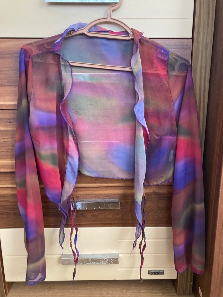 Kadın Çok Renkli Bağlama Desenli Tül Bluz - Görsel 2