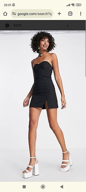 Bershka çizgili straplez elbise