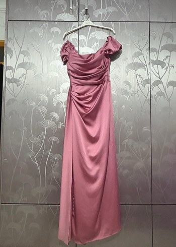 Pembe Drapeli Uzun Abiye Elbise