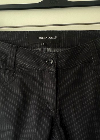 Kadın Gri Çizgili Düğmeli Denim Pantolon - Görsel 2