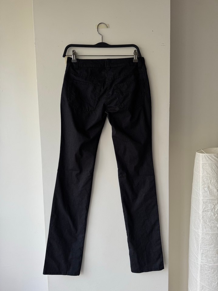 Kadın Gri Çizgili Düğmeli Denim Pantolon - Görsel 3