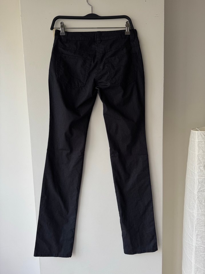 Kadın Gri Çizgili Düğmeli Denim Pantolon - Görsel 4