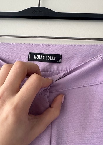 Düğmeli Pastel Mor Kadın Pantolon - Görsel 3