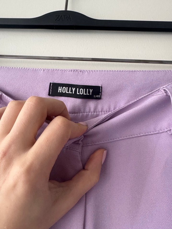 Düğmeli Pastel Mor Kadın Pantolon - Görsel 3