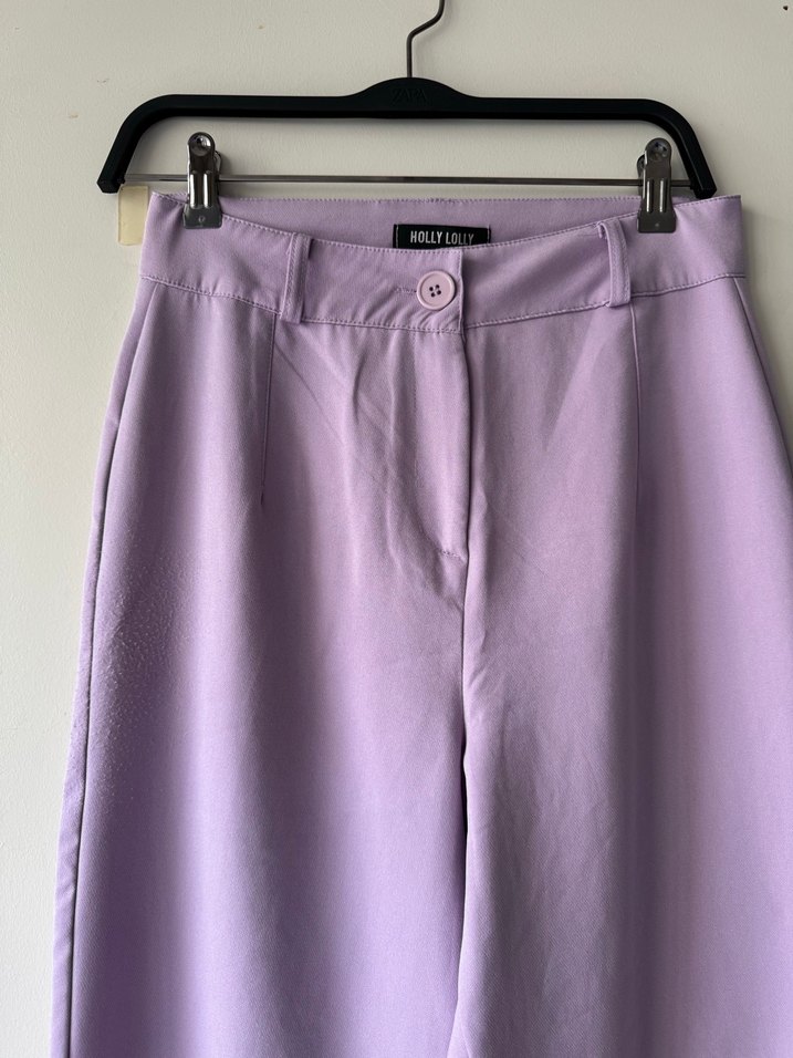 Düğmeli Pastel Mor Kadın Pantolon - Görsel 2