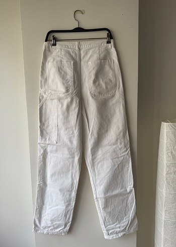 Beyaz Loose Fit Keten Kadın Pantolon - Görsel 3