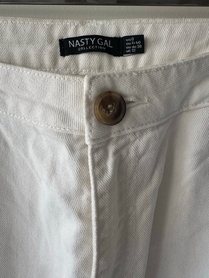 Beyaz Loose Fit Keten Kadın Pantolon - Görsel 2