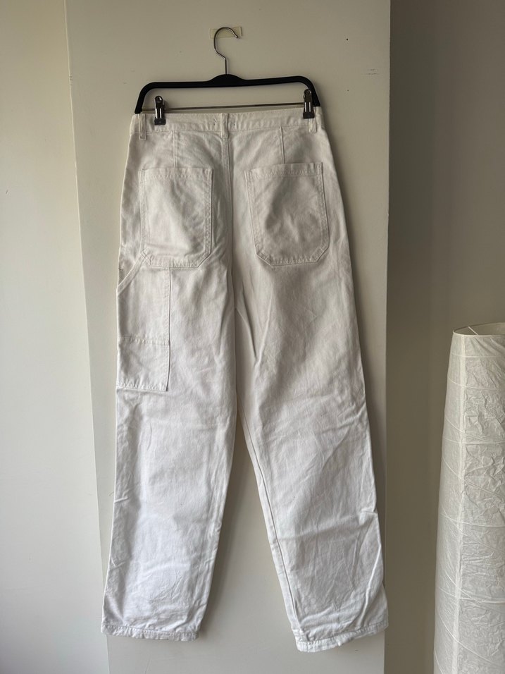 Beyaz Loose Fit Keten Kadın Pantolon - Görsel 3