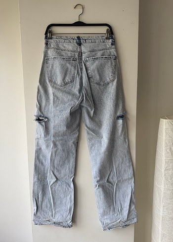 Gri Bol Kesim Midi Kot Pantolon - Görsel 3