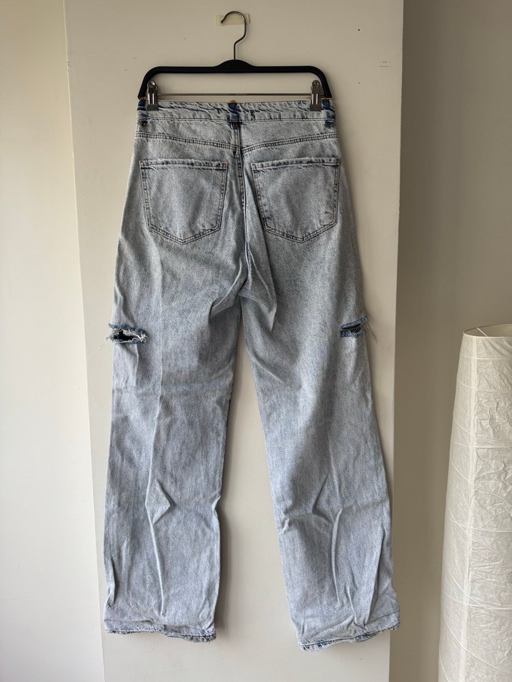 Gri Bol Kesim Midi Kot Pantolon - Görsel 3