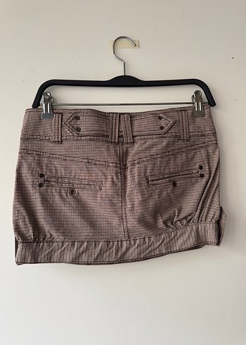 Desenli Kahverengi Kemerli Mini Etek - Görsel 3