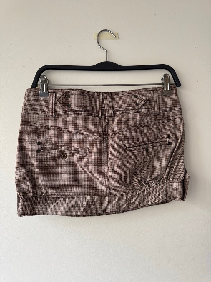 Desenli Kahverengi Kemerli Mini Etek - Görsel 3