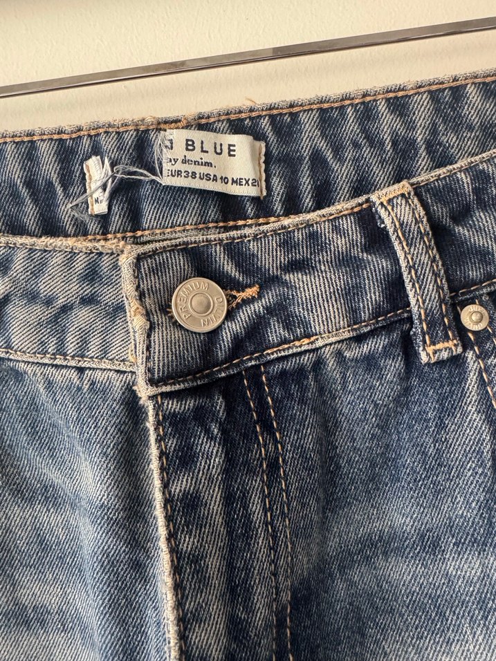 Gri Mavi Batik Desenli Salaş Kadın Kot Pantolon - Görsel 2