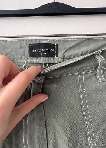 Kadın Haki Keten Geniş Paça Pantolon - Görsel 2