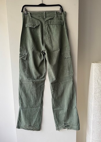 Kadın Haki Keten Geniş Paça Pantolon - Görsel 3