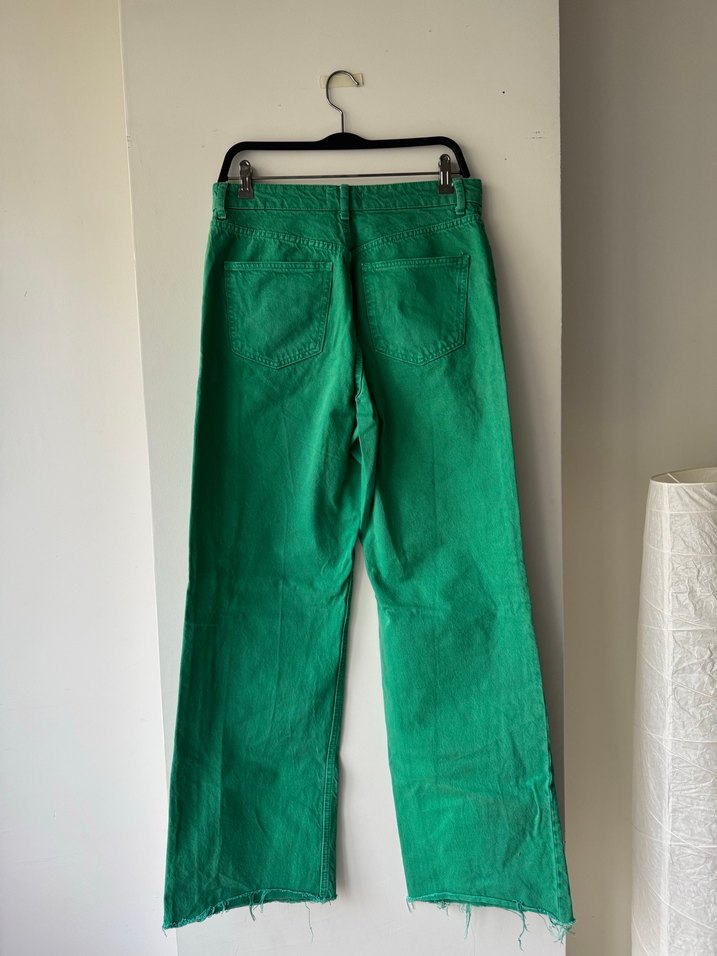 Yeşil Midi Keten Kadın Pantolon - Görsel 3