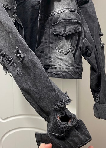 Siyah Kemerli Gevşek Kesim Denim Ceket - Görsel 2