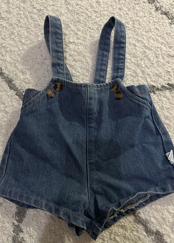 Kızlar için Koyu Mavi Kot Askılı Şort Salopet - Görsel 2