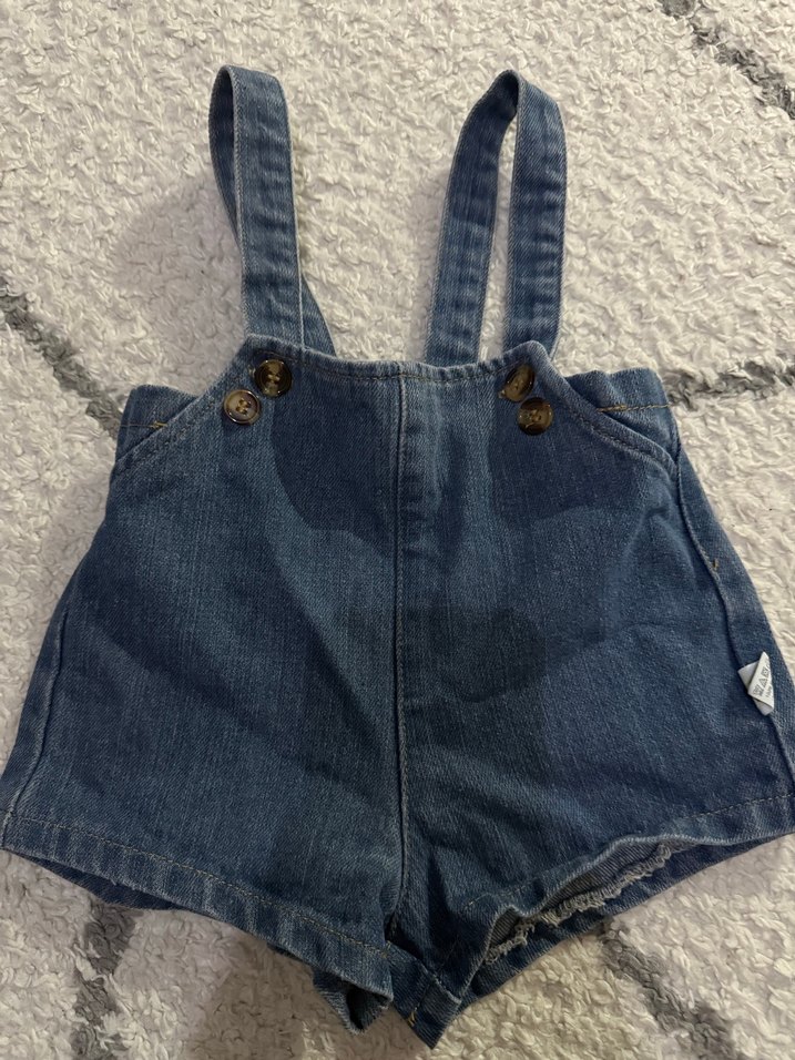 Kızlar için Koyu Mavi Kot Askılı Şort Salopet - Görsel 2