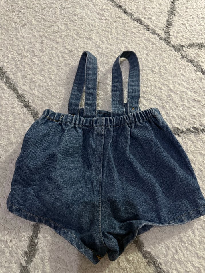 Kızlar için Koyu Mavi Kot Askılı Şort Salopet - Görsel 3