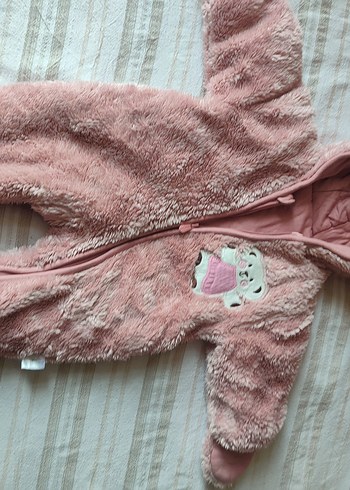 Kız Bebek Pembe Kürklü Kapüşonlu Tulum 54 cm boy - Görsel 2