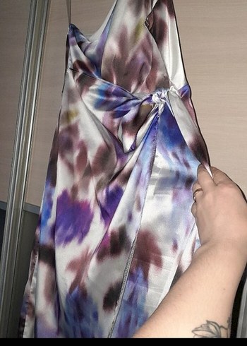 Mor Tie-Dye Straplez Mini Elbise - Görsel 5