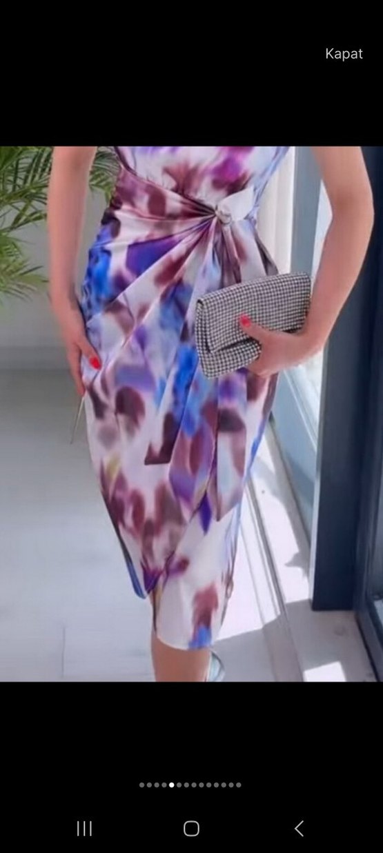 Mor Tie-Dye Straplez Mini Elbise - Görsel 2