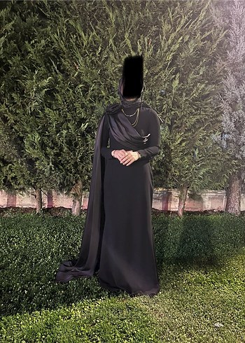 38 Beden Siyah Uzun Kol Drapeli Abiye Elbise