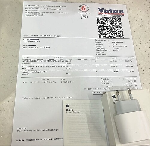 Apple adaptör vatandan alındı sıfır
