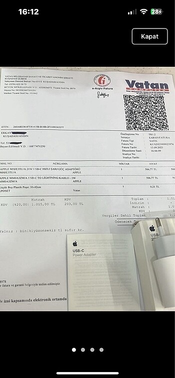 Apple adaptör 1 adet