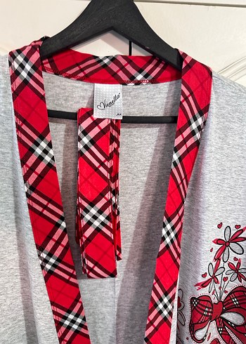 Gri Nakışlı penye Kadın Sabahlık - Görsel 3