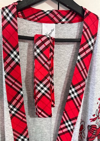 Gri Nakışlı penye Kadın Sabahlık - Görsel 4