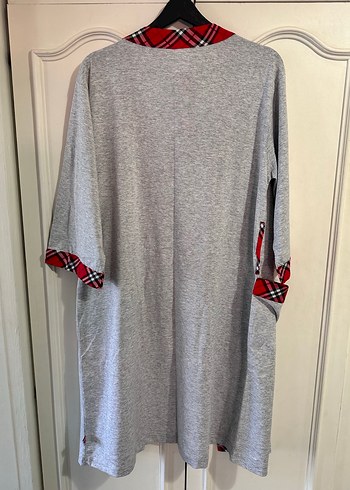 Gri Nakışlı penye Kadın Sabahlık - Görsel 2