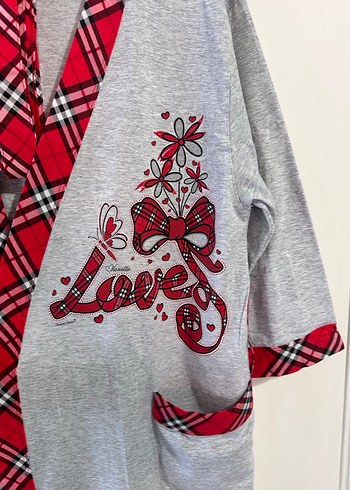 Gri Nakışlı penye Kadın Sabahlık - Görsel 7