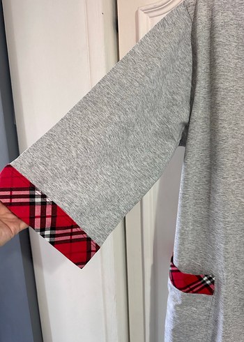 Gri Nakışlı penye Kadın Sabahlık - Görsel 6