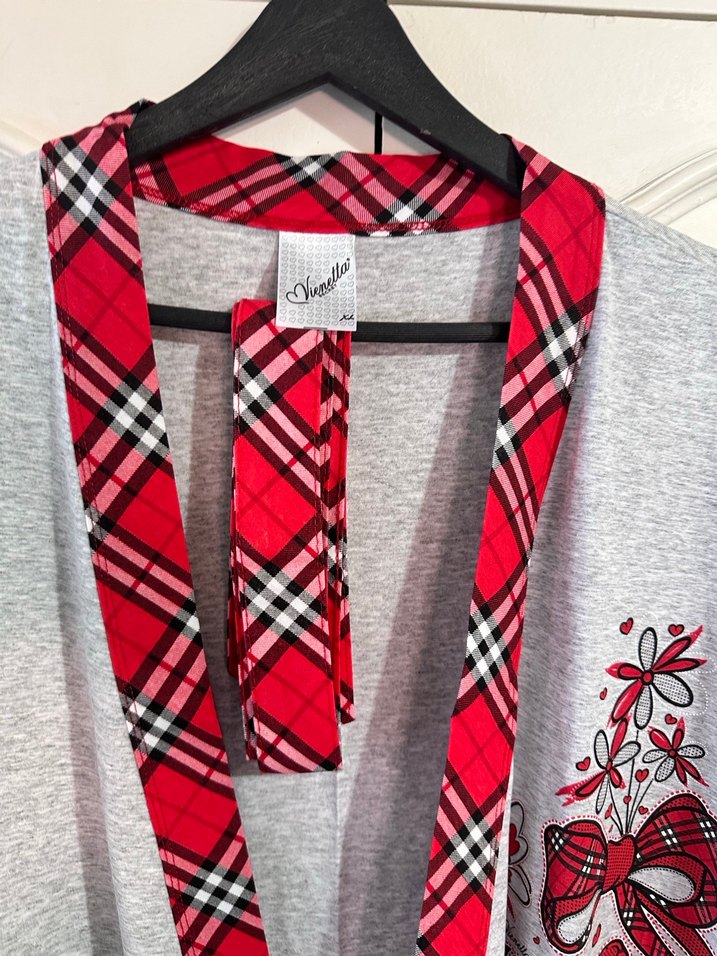 Gri Nakışlı penye Kadın Sabahlık - Görsel 3