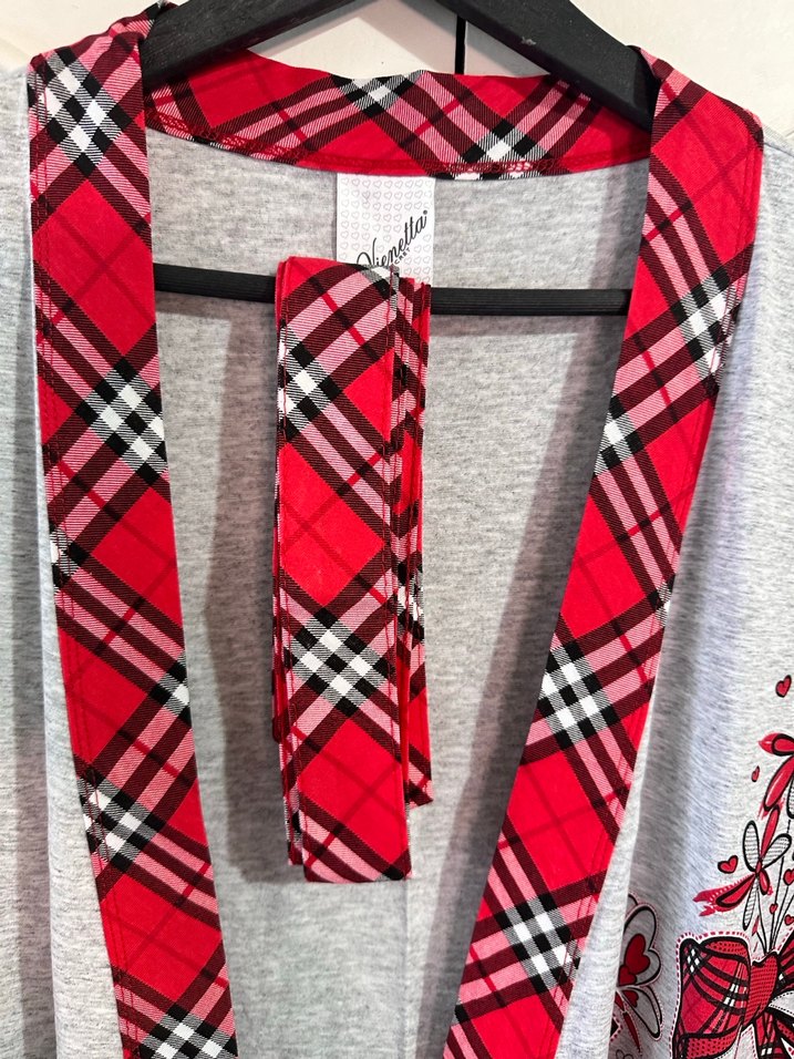 Gri Nakışlı penye Kadın Sabahlık - Görsel 4