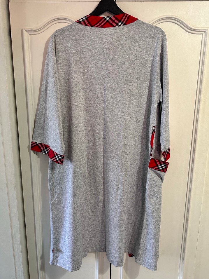 Gri Nakışlı penye Kadın Sabahlık - Görsel 2