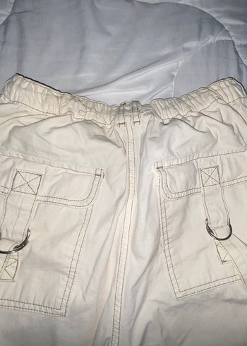 Beyaz Keten Kemerli Geniş Paça Pantolon - Görsel 2