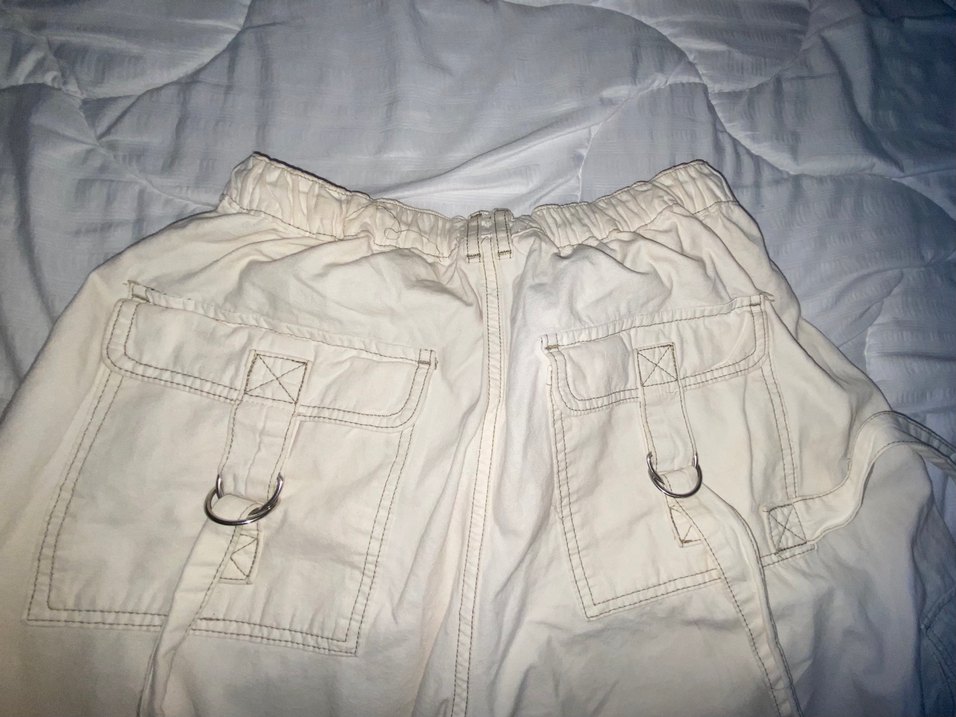 Beyaz Keten Kemerli Geniş Paça Pantolon - Görsel 2