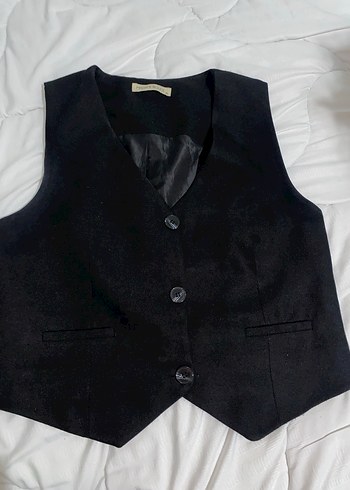 Düğmeli Siyah Keten Kadın Yelek - Görsel 2