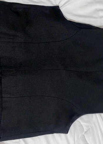 Düğmeli Siyah Keten Kadın Yelek - Görsel 3