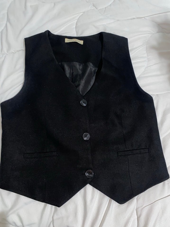 Düğmeli Siyah Keten Kadın Yelek - Görsel 2