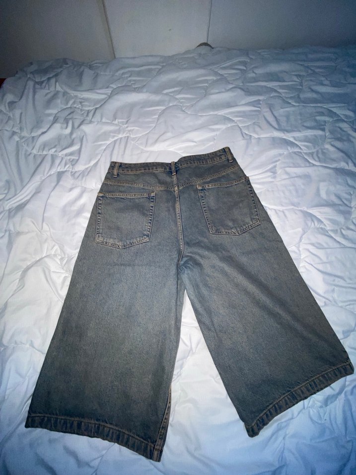 Kadın Gri Bol Kesim Midi Kot Pantolon - Görsel 2