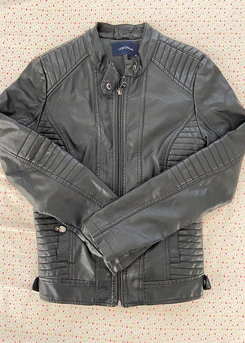 Gri Deri Biker Ceket