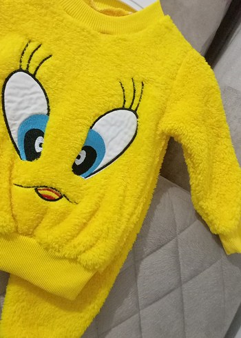 Renkli Tweety Desenli Sarı Çocuk Pijama Takımı - Görsel 2