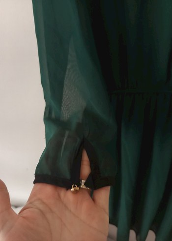 Yeşil Midi Kolye Yaka şifon Elbise - Görsel 2