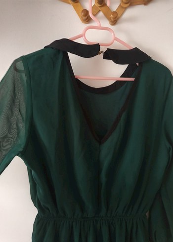 Yeşil Midi Kolye Yaka şifon Elbise - Görsel 3